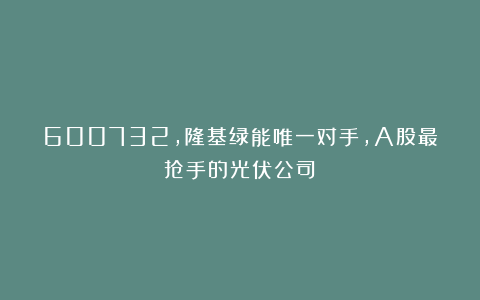 600732，隆基绿能唯一对手，A股最抢手的光伏公司！