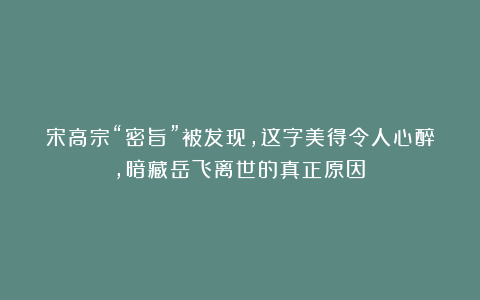 宋高宗“密旨”被发现，这字美得令人心醉，暗藏岳飞离世的真正原因！