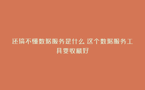 还搞不懂数据服务是什么？这个数据服务工具要收藏好！