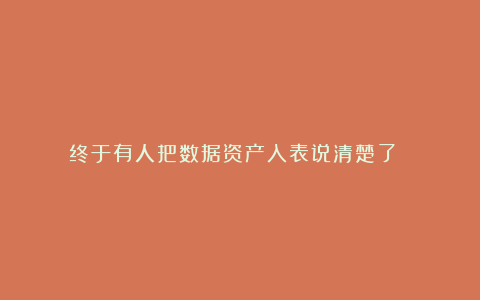 终于有人把数据资产入表说清楚了 ！