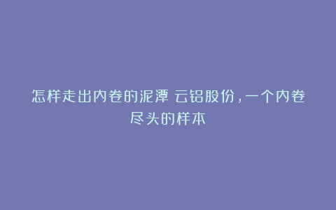 怎样走出内卷的泥潭？云铝股份，一个内卷尽头的样本