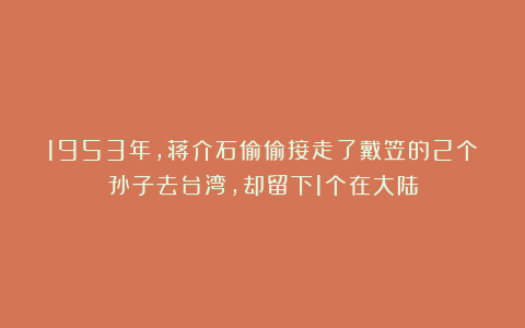 1953年，蒋介石偷偷接走了戴笠的2个孙子去台湾，却留下1个在大陆