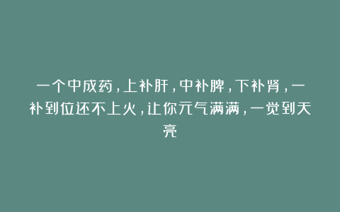 一个中成药，上补肝，中补脾，下补肾，一补到位还不上火，让你元气满满，一觉到天亮！