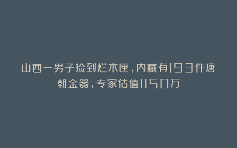 山西一男子捡到烂木匣，内藏有193件唐朝金器，专家估值1150万