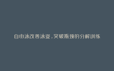 自由泳改善泳姿，突破瓶颈的分解训练