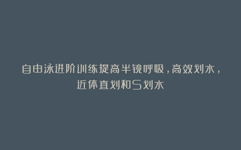 自由泳进阶训练提高半镜呼吸，高效划水，近体直划和S划水