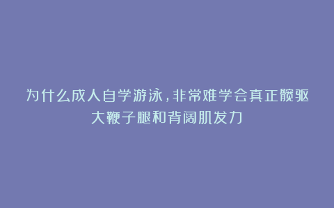 为什么成人自学游泳，非常难学会真正髋驱大鞭子腿和背阔肌发力？