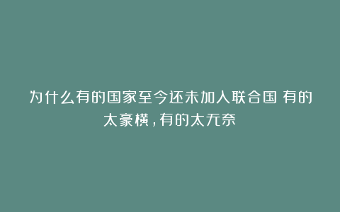 为什么有的国家至今还未加入联合国？有的太豪横，有的太无奈！