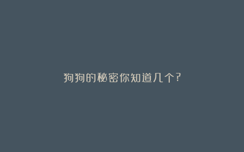 狗狗的秘密你知道几个?