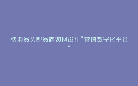 快消品头部品牌如何设计“营销数字化平台”？