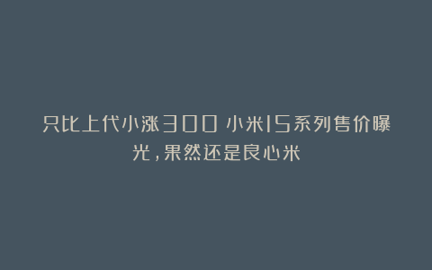 只比上代小涨300！小米15系列售价曝光，果然还是良心米