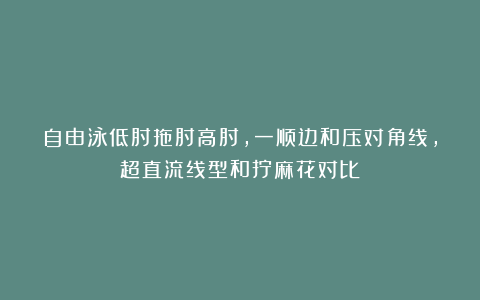 自由泳低肘拖肘高肘，一顺边和压对角线，超直流线型和拧麻花对比