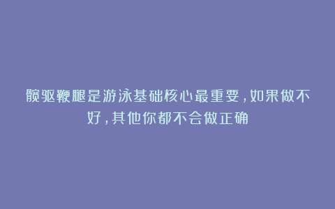 髋驱鞭腿是游泳基础核心最重要，如果做不好，其他你都不会做正确