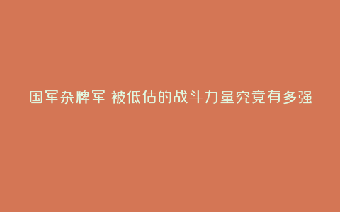 国军杂牌军：被低估的战斗力量究竟有多强？