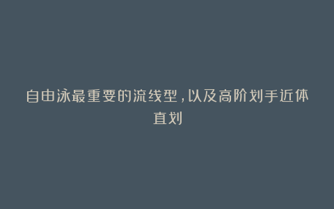 自由泳最重要的流线型，以及高阶划手近体直划