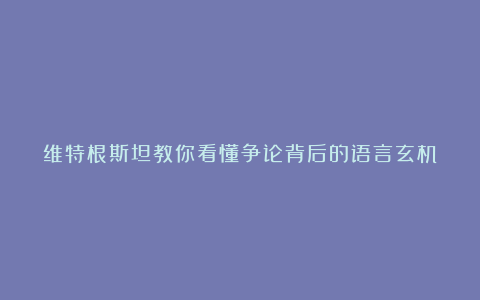 维特根斯坦教你看懂争论背后的语言玄机