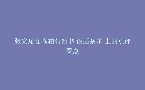 张文龙在陈柏有新书《饭后茶余》上的点评要点：