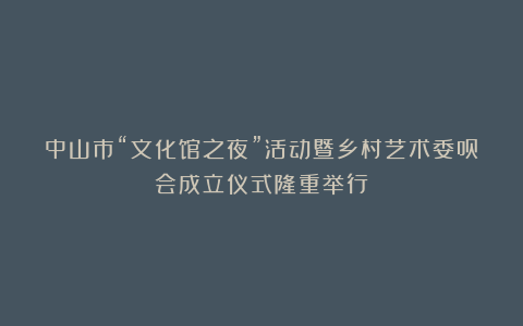 中山市“文化馆之夜”活动暨乡村艺术委员会成立仪式隆重举行