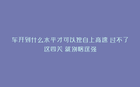 车开到什么水平才可以独自上高速？过不了这四关！就别瞎逞强