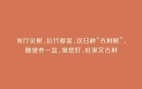 客厅见树，后代都富，这8种“吉利树”，随便养一盆，寓意好，旺家又吉利