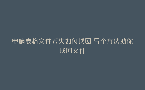 电脑表格文件丢失如何找回？5个方法助你找回文件