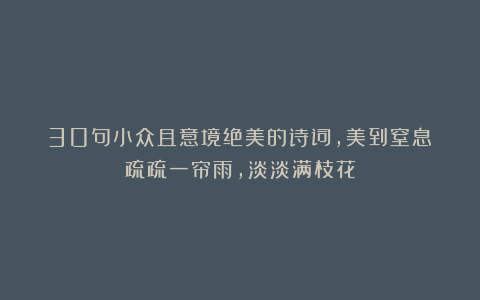 30句小众且意境绝美的诗词，美到窒息：疏疏一帘雨，淡淡满枝花