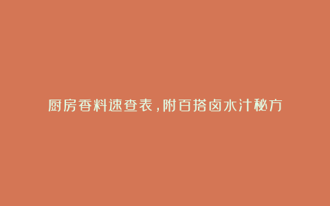 厨房香料速查表，附百搭卤水汁秘方