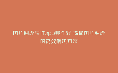 图片翻译软件app哪个好？揭秘图片翻译的高效解决方案