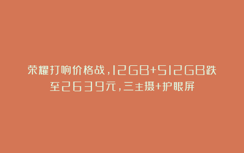 荣耀打响价格战，12GB+512GB跌至2639元，三主摄+护眼屏