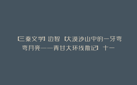 【三秦文学】边智：【大漠沙山中的一牙弯弯月亮——青甘大环线散记】（十一）