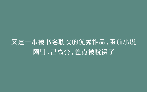 又是一本被书名耽误的优秀作品，番茄小说网9.2高分，差点被耽误了