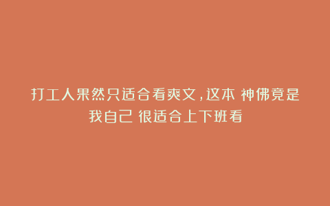 打工人果然只适合看爽文，这本《神佛竟是我自己》很适合上下班看