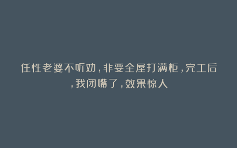 任性老婆不听劝，非要全屋打满柜，完工后，我闭嘴了，效果惊人