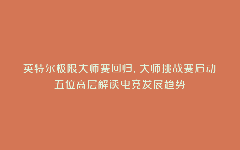 英特尔极限大师赛回归、大师挑战赛启动！五位高层解读电竞发展趋势