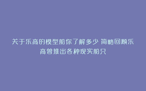 关于乐高的模型船你了解多少？简略回顾乐高曾推出各种现实船只