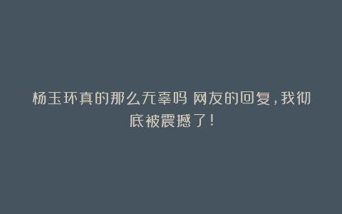 杨玉环真的那么无辜吗？网友的回复，我彻底被震撼了!