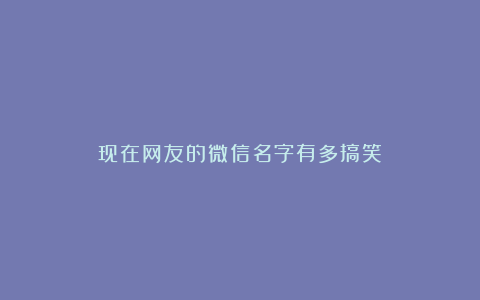 现在网友的微信名字有多搞笑？