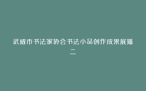 武威市书法家协会书法小品创作成果展播（二）