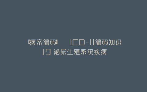 【病案编码】 〡 ICD-11编码知识（19）泌尿生殖系统疾病