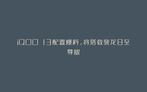 iQOO 13配置爆料，将搭载骁龙8至尊版