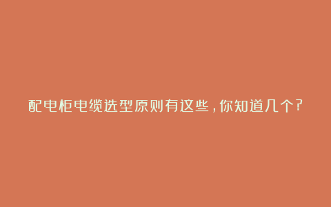 配电柜电缆选型原则有这些，你知道几个?