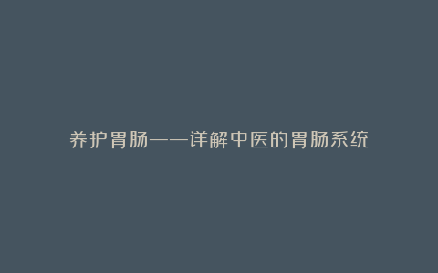 养护胃肠——详解中医的胃肠系统