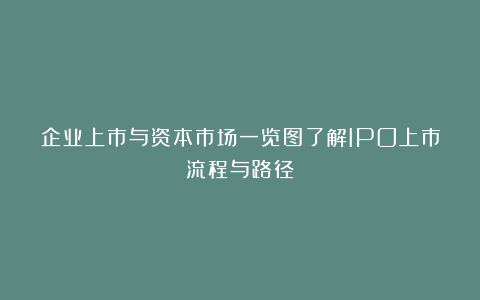 企业上市与资本市场一览图了解IPO上市流程与路径