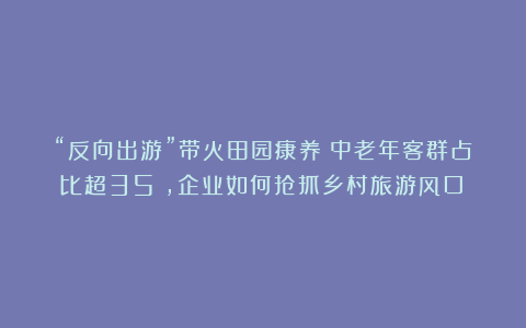 “反向出游”带火田园康养！中老年客群占比超35%，企业如何抢抓乡村旅游风口？