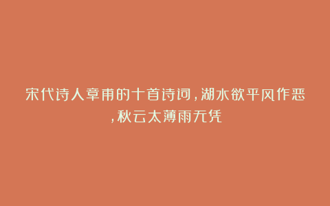 宋代诗人章甫的十首诗词，湖水欲平风作恶，秋云太薄雨无凭