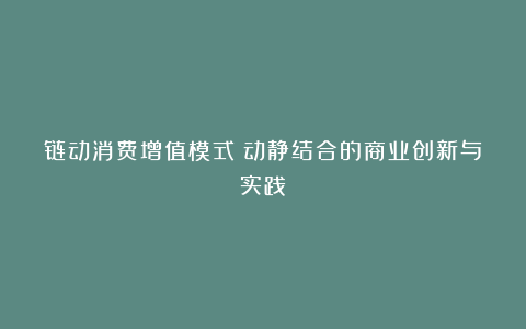 链动消费增值模式：动静结合的商业创新与实践