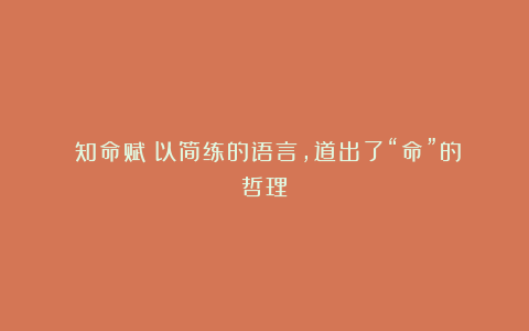 《知命赋》以简练的语言，道出了“命”的哲理！