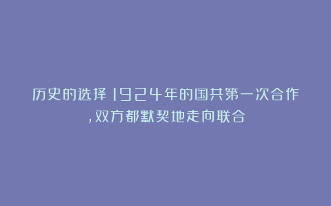 历史的选择：1924年的国共第一次合作，双方都默契地走向联合