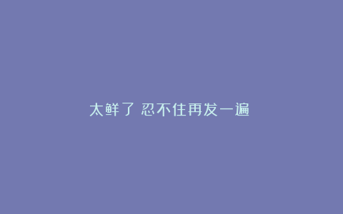 太鲜了！忍不住再发一遍‼️