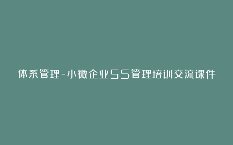 体系管理-小微企业5S管理培训交流课件